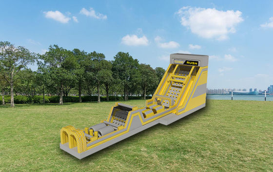Yellow Large Toxic Rush Inflatable Obstacle Course With Challenge