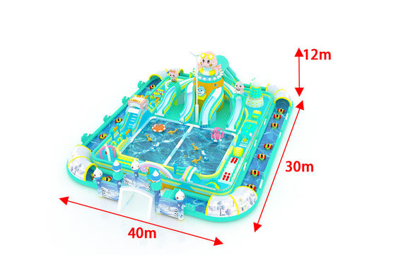 Giant Multi Color Family Inflatable Water Park With Small Floating Toys