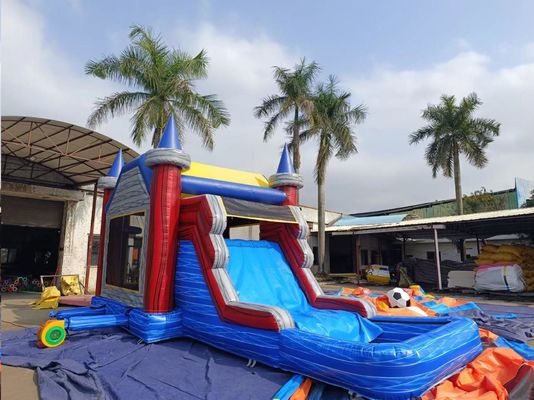 Inflatable Marble Wall Effect Bounce House With Slide and pool
