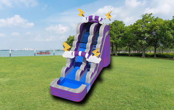 Inflatable Purple Thunder Water Slide With Pool Outdoor Playground
