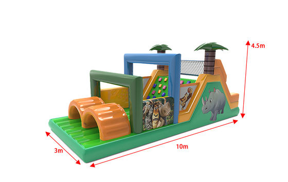 Jugle Theme Animal Rhino Inflatable Obstacle Course With Palm