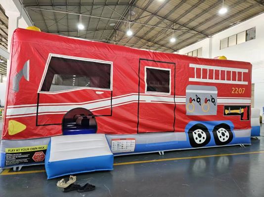 Red And Blue Inflatable Car Bounce House Fire Truck Jumping Castle