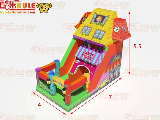 Fun Park Dry Inflatable Bouncy Slides With Candy Shop Theme