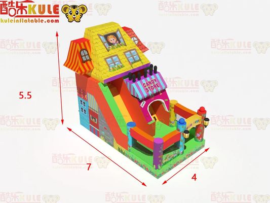 Fun Park Dry Inflatable Bouncy Slides With Candy Shop Theme