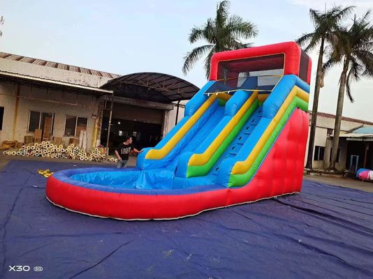 Summer Blue Orange Inflatable Water Slides With Pool