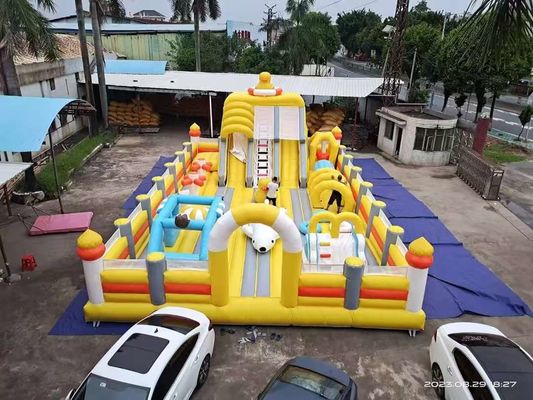 Yellow Duck With Big Slides And Bouncy Jumping Inflatable Castle
