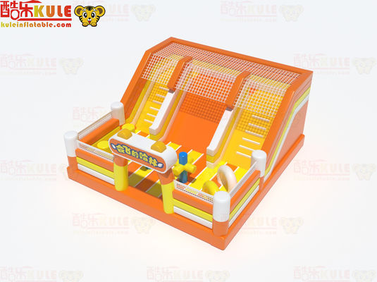 Orange Inflatable Big Sliding Bouncy Castle With Small Obstacles