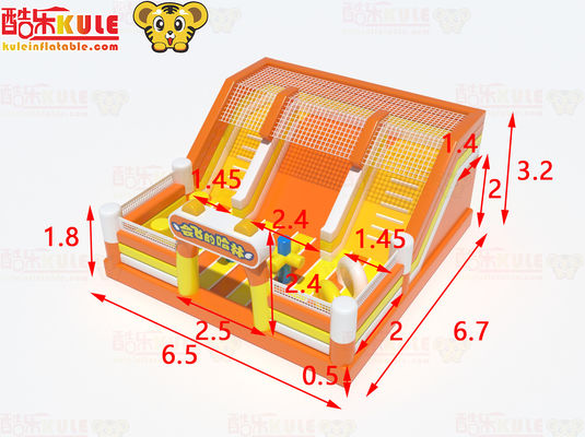 Orange Inflatable Big Sliding Bouncy Castle With Small Obstacles