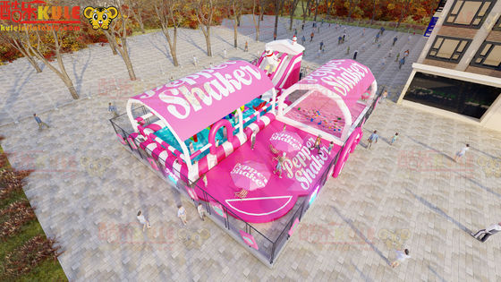 Pink Color Inflatable Water Playground 20*15m For Summer Feeling