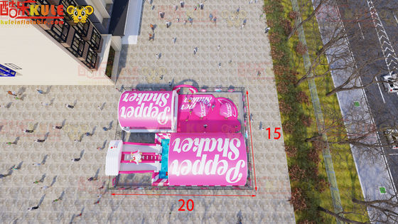 Pink Color Inflatable Water Playground 20*15m For Summer Feeling