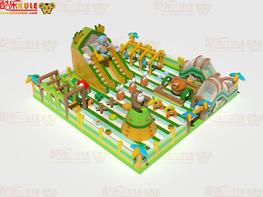 Green Style Inflatable Fun Park With Ocstacles Slides For Kids
