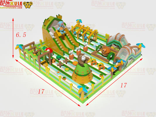 Green Style Inflatable Fun Park With Ocstacles Slides For Kids