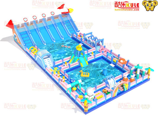 Large Inflatable Water Fun Park Obstacles Around Two Big Pool 15*30*7m