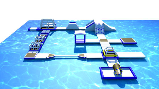PVC Tarpaulin Inflatable Obstacle Course Water Park Blue And White Customized