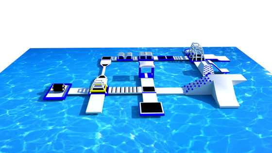 PVC Tarpaulin Inflatable Obstacle Course Water Park Blue And White Customized