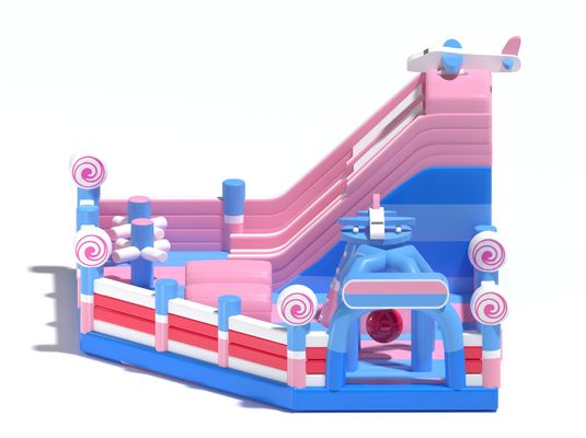 Kids Inflatable Small Bouncy Castle Pink Blue With Slides