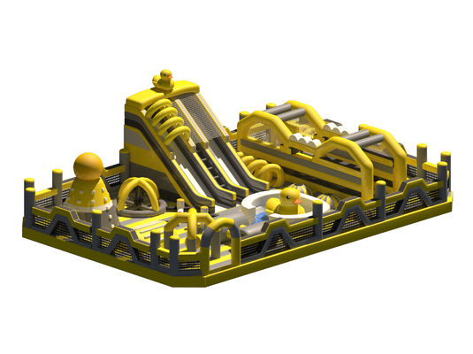 Park Large Yellow Inflatable Castles With Slides Obstacles Course
