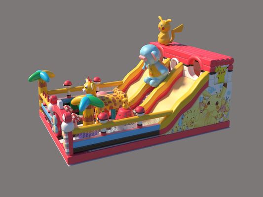 Pikachu Park Commercial Inflatable Bouncy Castles With Big Slides