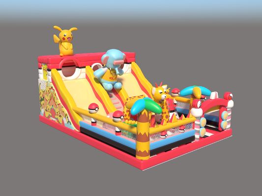 Pikachu Park Commercial Inflatable Bouncy Castles With Big Slides