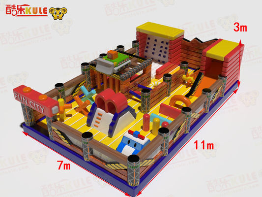 Fun City Inflatable Indoor Playground 11*7*3m With Wall Cimbing Slides