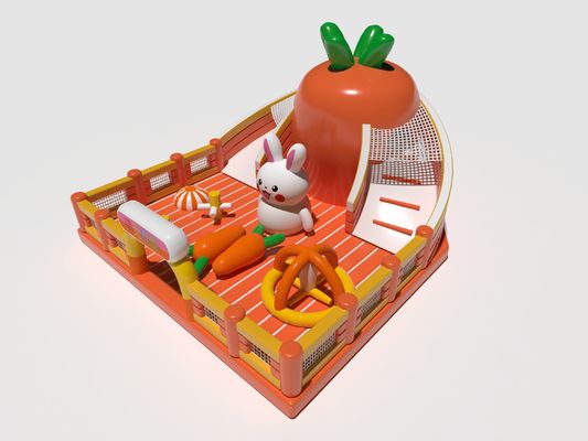 Carrot Rabbit Inflatable Castles Orange White Green With Big Slides