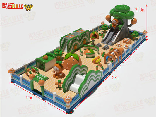 Children Playground Bouncy Inflatable Castles Green Orange 28*11*7.3m