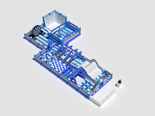 PVC Commercial Inflatable Obstacles Course Blue & White Customized