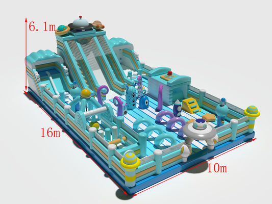 Blue Inflatable Commercial Bouncy Castle With Slides Obstacles