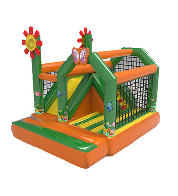 Green Orange Inflatable Bouncy House With Slides For Childrens