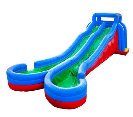 Commercial Outdoor Inflatable Two Lane Water Slides With Pool