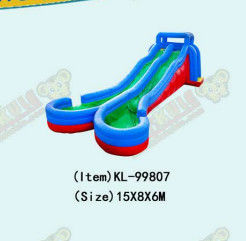 Commercial Outdoor Inflatable Two Lane Water Slides With Pool