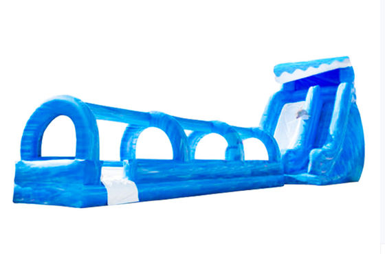 Outdoor Blue Wave Inflatable long Water Slides With Pool for aldult