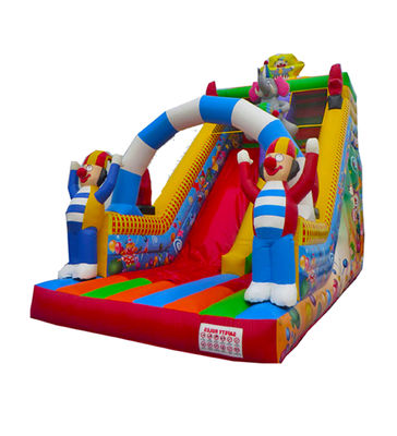 Clown Inflatable Slide With Elephant Theme For Children Fun Park