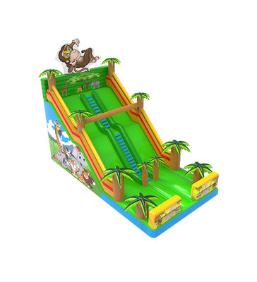 Forest Animals Inflatable Monkey Slide With Palm Trees