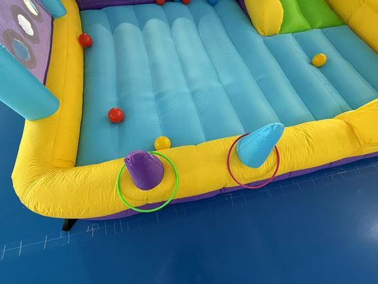 Polyester Oxford Inflatable Purple Yellow Blue Slide With Toss Play