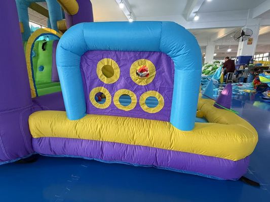 Polyester Oxford Inflatable Purple Yellow Blue Slide With Toss Play