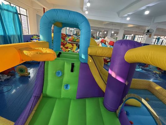 Polyester Oxford Inflatable Purple Yellow Blue Slide With Toss Play
