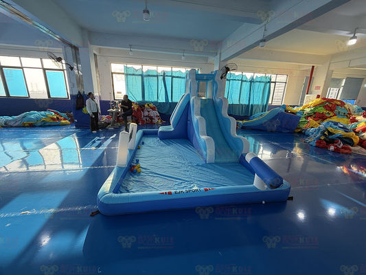 Polyester Oxford Inflatable Blue Water Slide With Ocean Balls For Kids Fun Park