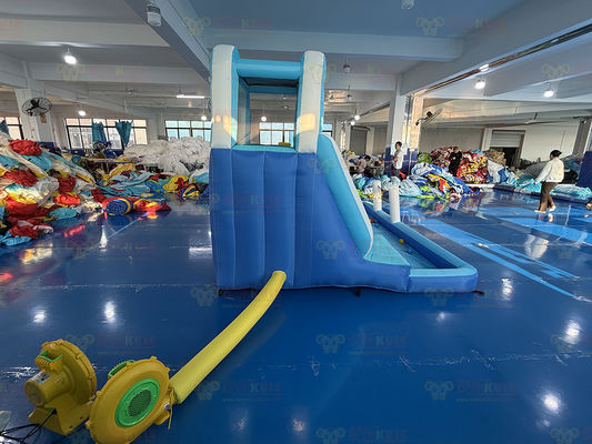 Polyester Oxford Inflatable Blue Water Slide With Ocean Balls For Kids Fun Park