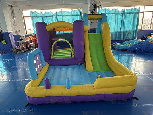 Polyester Oxford Inflatable Purple Yellow Blue Slide With Toss Play