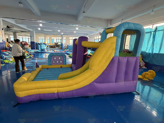 Polyester Oxford Inflatable Purple Yellow Blue Slide With Toss Play