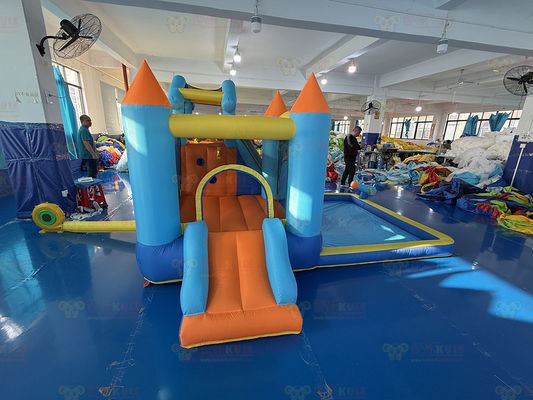 Polyester Oxford Inflatable Blue And Orange Water Slide For Children Fun Park