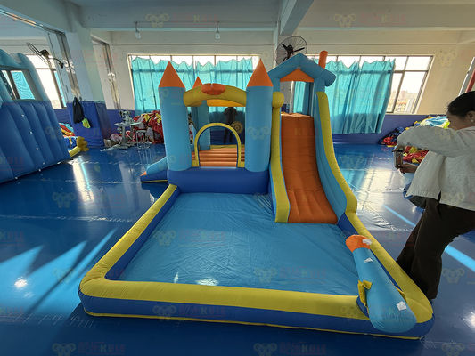 Polyester Oxford Inflatable Blue And Orange Water Slide For Children Fun Park