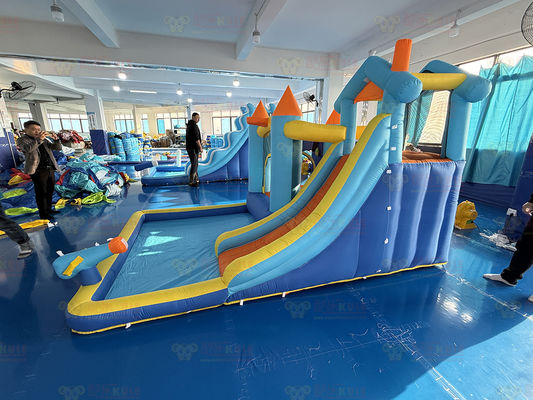 Polyester Oxford Inflatable Blue And Orange Water Slide For Children Fun Park