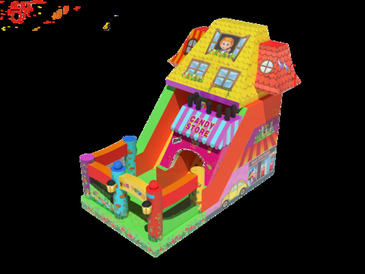 Fun Park Dry Inflatable Bouncy Slides With Candy Shop Theme