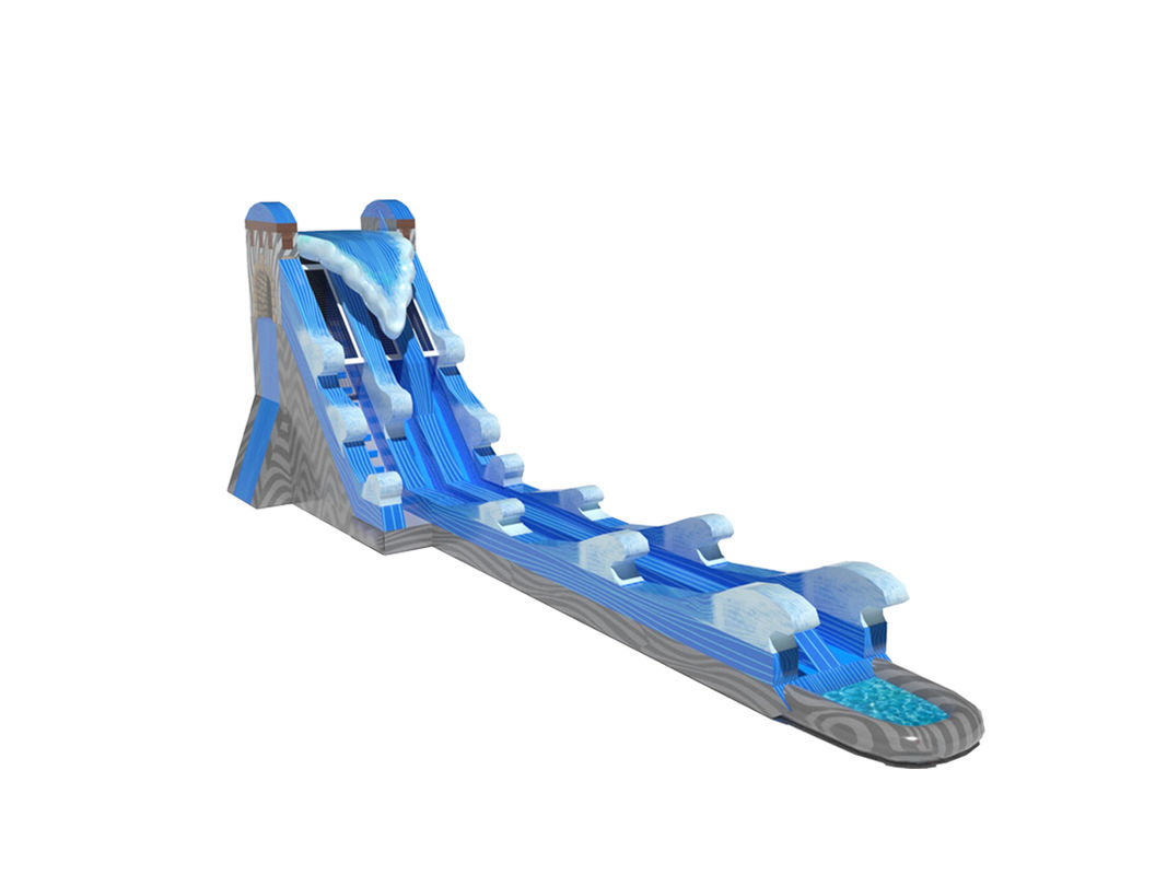 Large Waves Inflatable Water Slides With Long Pool Blue Color
