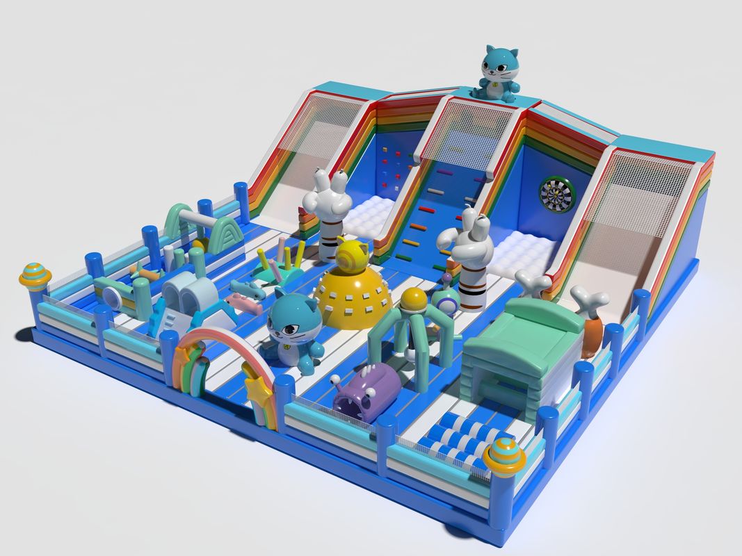 Cat Park Children Inflatable Bouncy Castle Blue White color Customized