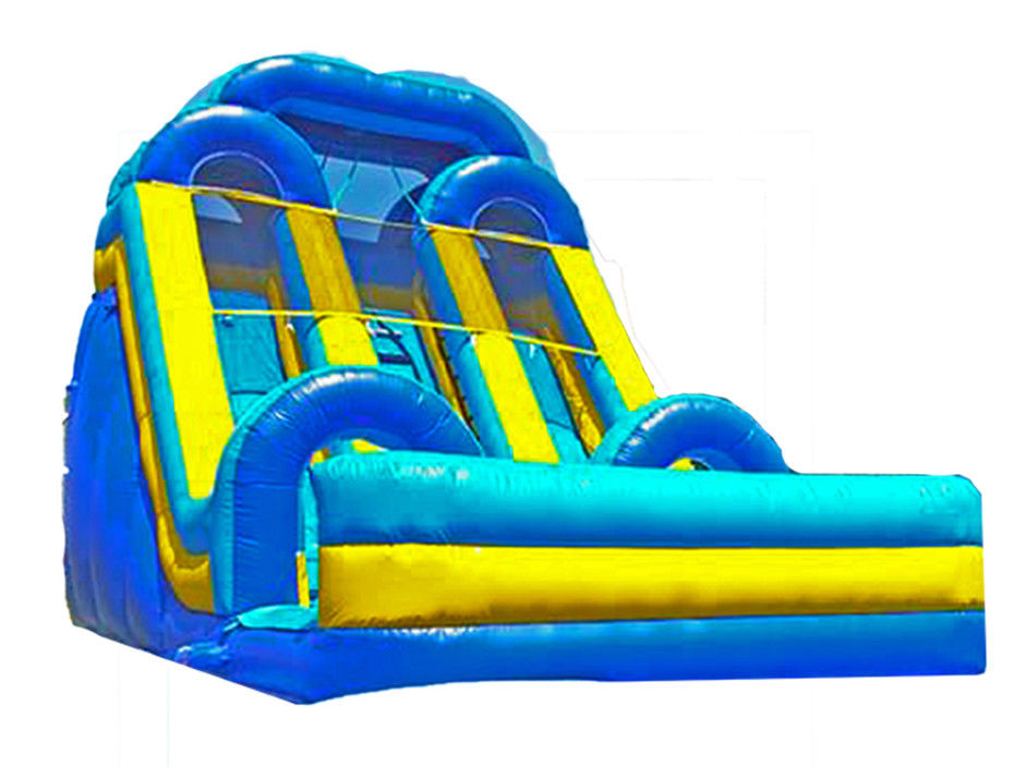 Blue Color Huge outdoor Two Lane Inflatable Slide For Rentals