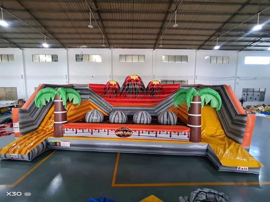 Danger Volcano Challenge Outdoor Inflatable Games With Palm Trees