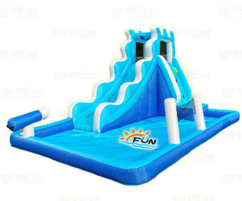 Polyester Oxford Inflatable Blue Water Slide With Ocean Balls For Kids Fun Park